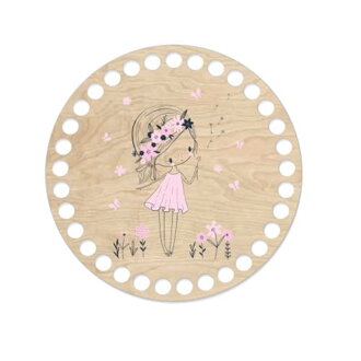 Holzboden mit Motiv Ø15cm - Kleines Mädchen mit einem Kranz 587