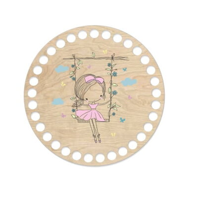 Holzboden mit Motiv Ø15cm - Kleines Mädchen auf einer Schaukel 589