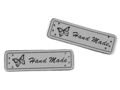 Kunstleder Labels Handmade - Schmetterling Grau