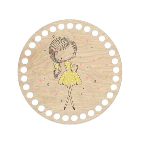 Holzboden mit Motiv Ø15cm - Ein kleines Mädchen in einem gelben Kleid 593