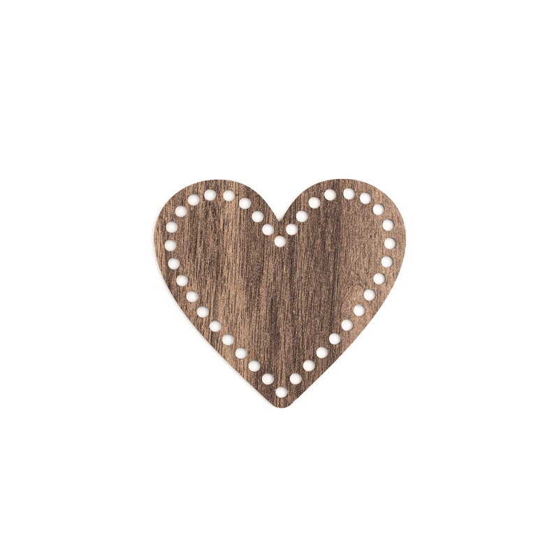 Holzboden für Häkelkörbchen Herz 15cm - braun