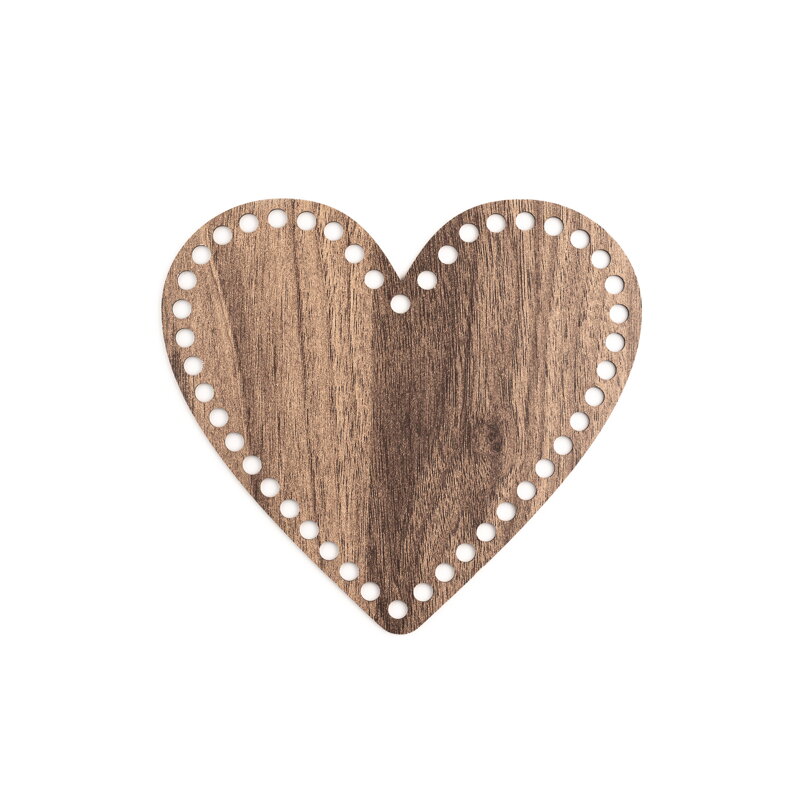 Holzboden für Häkelkörbchen Herz 20cm - braun