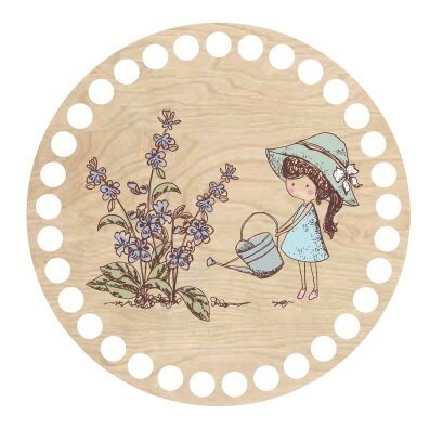 Holzboden mit Motiv Ø15cm - Kleines Mädchen im Garten 105