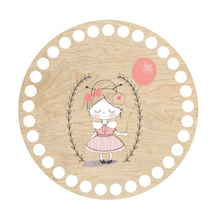 Holzboden mit Motiv Ø15cm - Kleines Mädchen mit einem Ballon 92