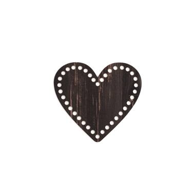 Holzboden für Häkelkörbchen Herz 15cm - mokka